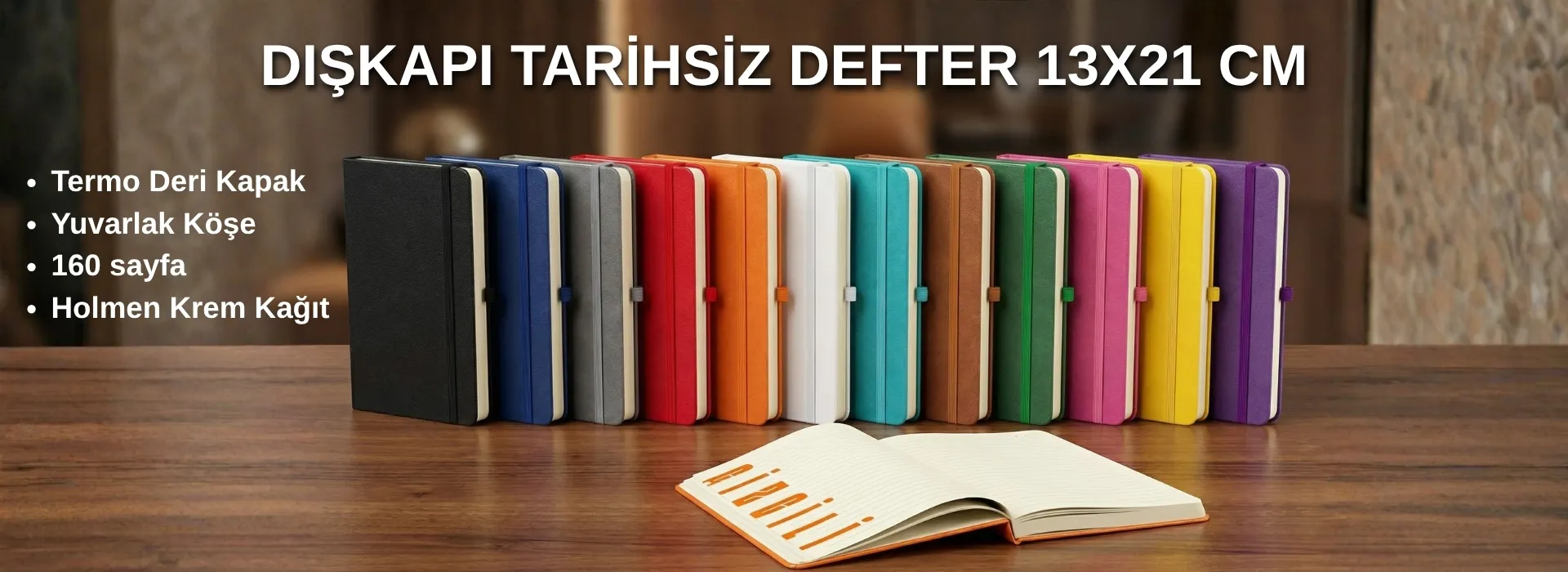 Dışkapı tarihsiz defter: farklı renklerde 13 × 21 cm defterler