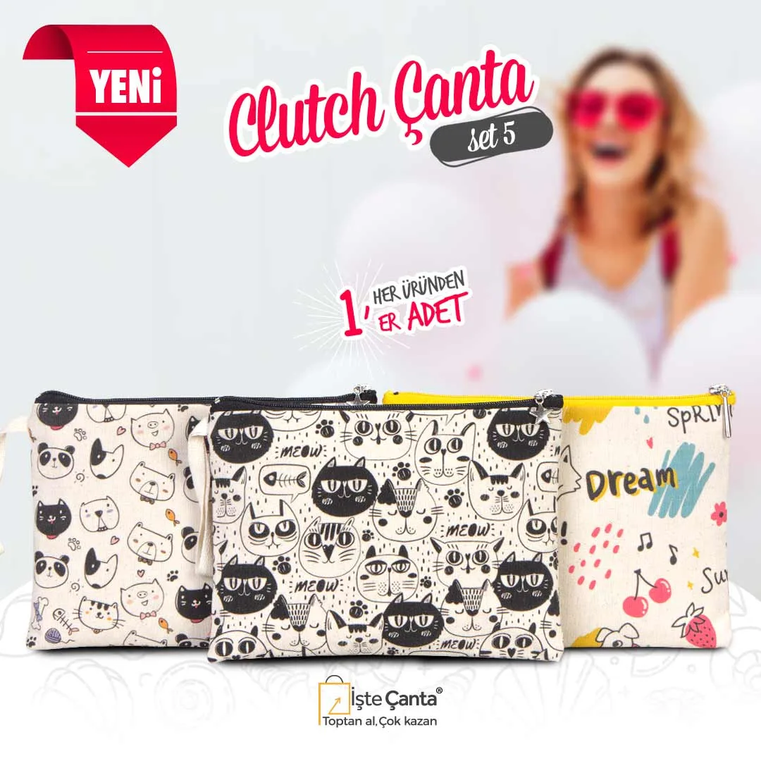 Animals Baskılı Clutch Set - Her Üründen 1 Adet