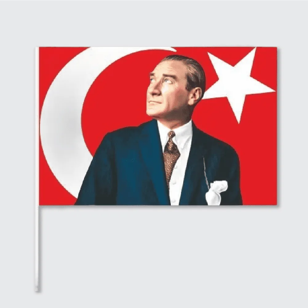 Atatürklü Türk Bayrağı ( Sopalı )
