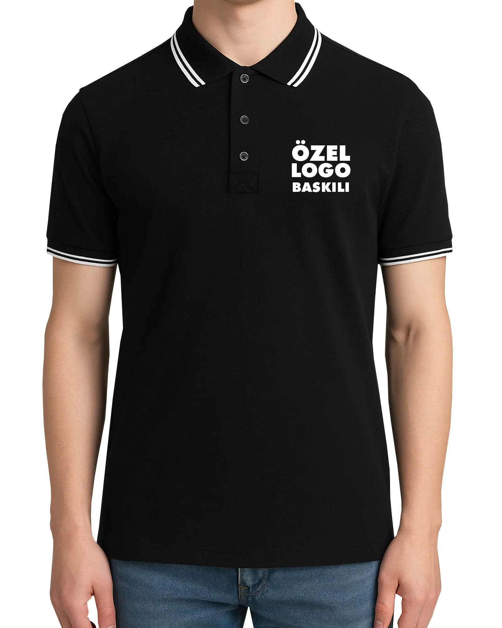 Baskılı Premium Polo Yaka Tişört Siyah