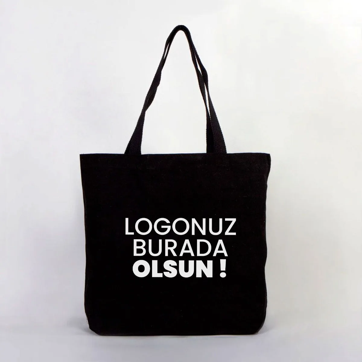 Baskılı Siyah Kanvas Büyük Alışveriş & Plaj & Geniş Hacim Çanta - 48x41x10 cm İç cep Örgü Kulp (Özelleştirilebilir)