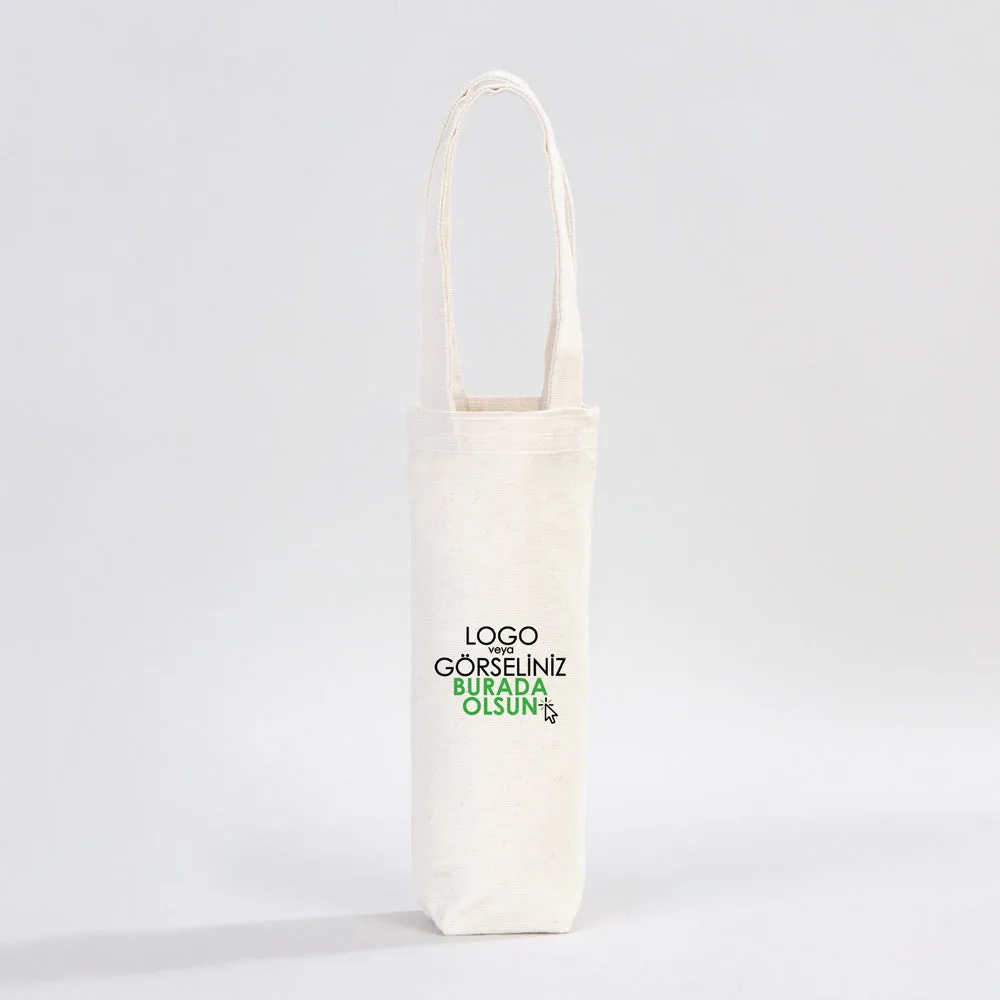 Kanvas Zeytinyağı Şişe Çantası - Termos Bardak Çantası 26x15 cm (Özelleştirilebilir)