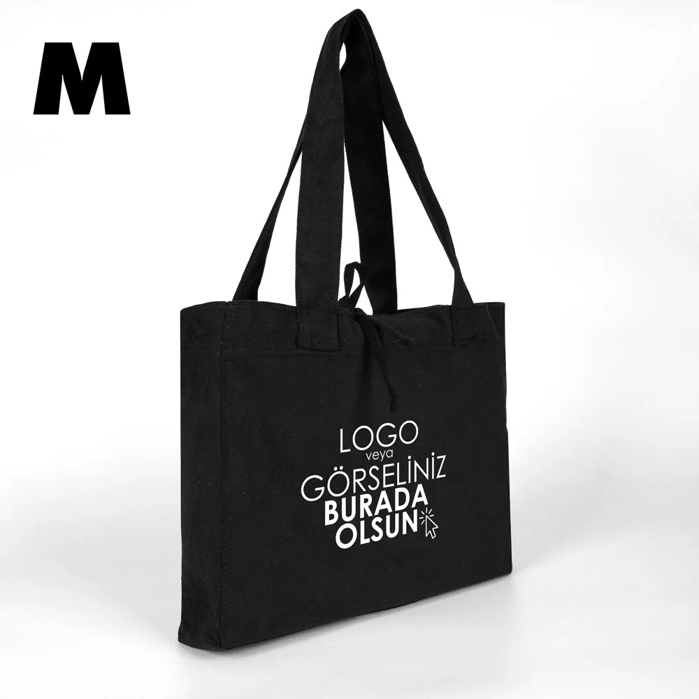 Medium City Soft Kumaş Çanta - Siyah - 35x30x10 cm  (Özelleştirilebilir)