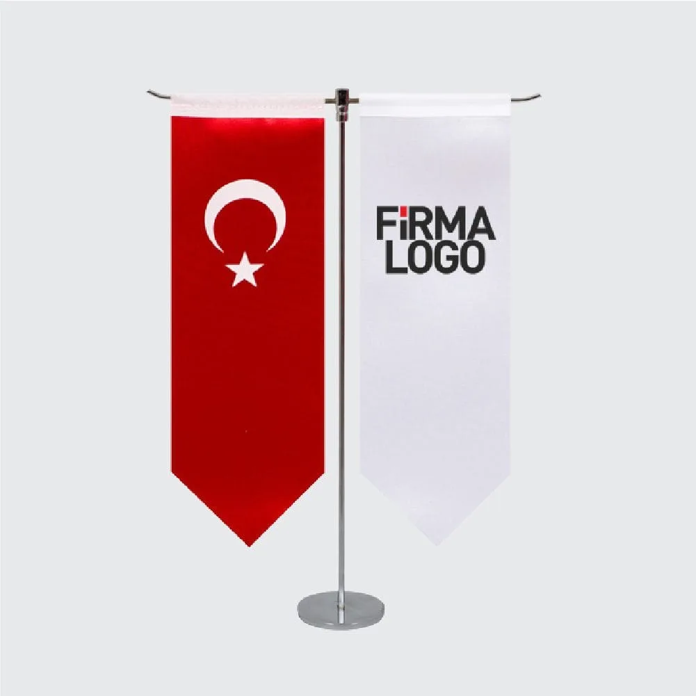 T Direkli Üçgen Kesim Masa Bayrağı