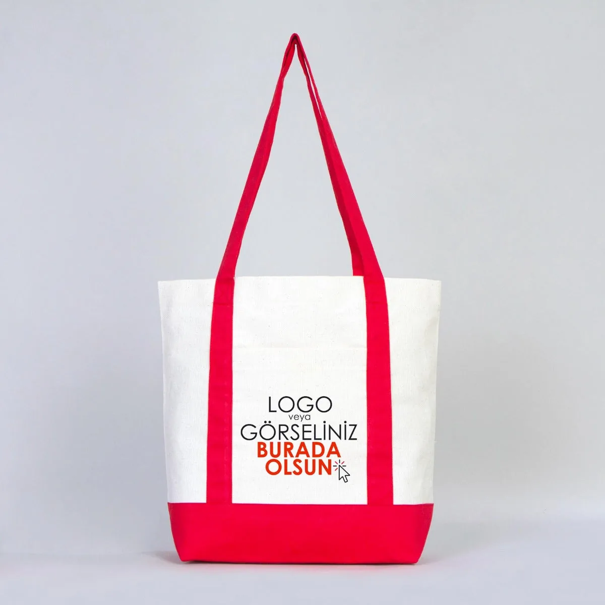 Trend Kanvas Çanta 40x35x12cm - Kırmızı Renkli Kulp (Özelleştirilebilir)