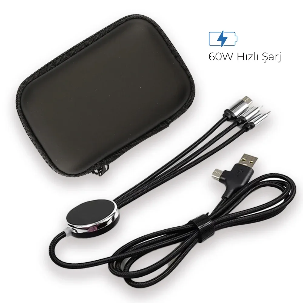 Işıklı Logo 60W Hızlı Type-C Uçlu Data Transferli Şarj Kablosu (Çantalı)