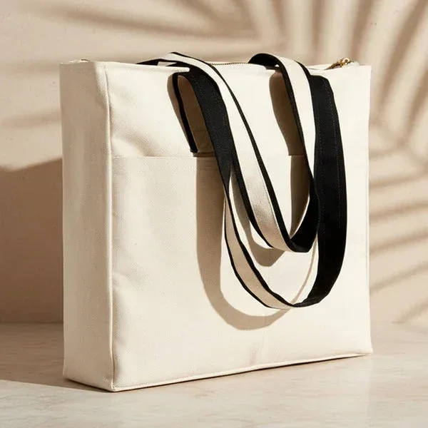 Luxury Canvas Bag - with Front Pocket, Zipped 40x35x10cm
