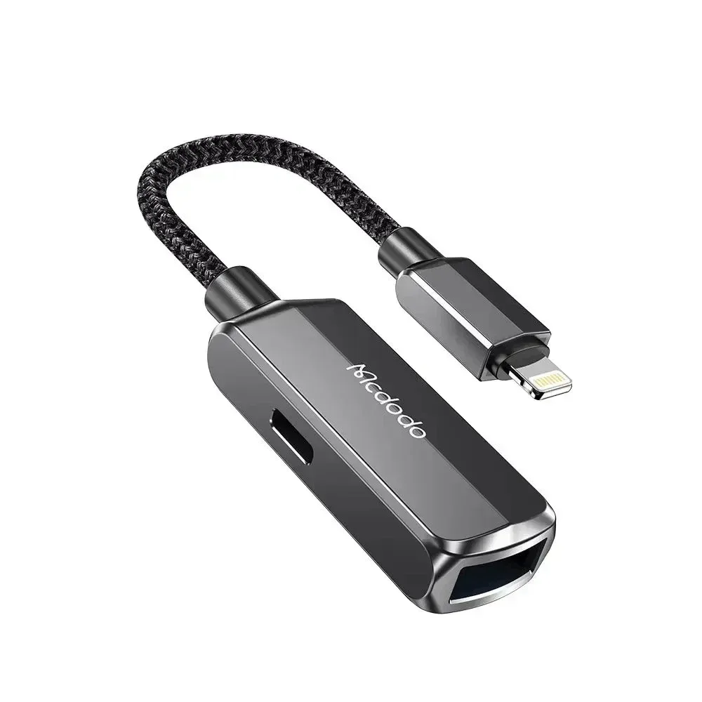 Mcdodo CA-2690 2in 1 Lightning To Usb-A3.0 + Lightning Şarj Desteği Ve Veri Aktarım Cihazı - Koyu Gri