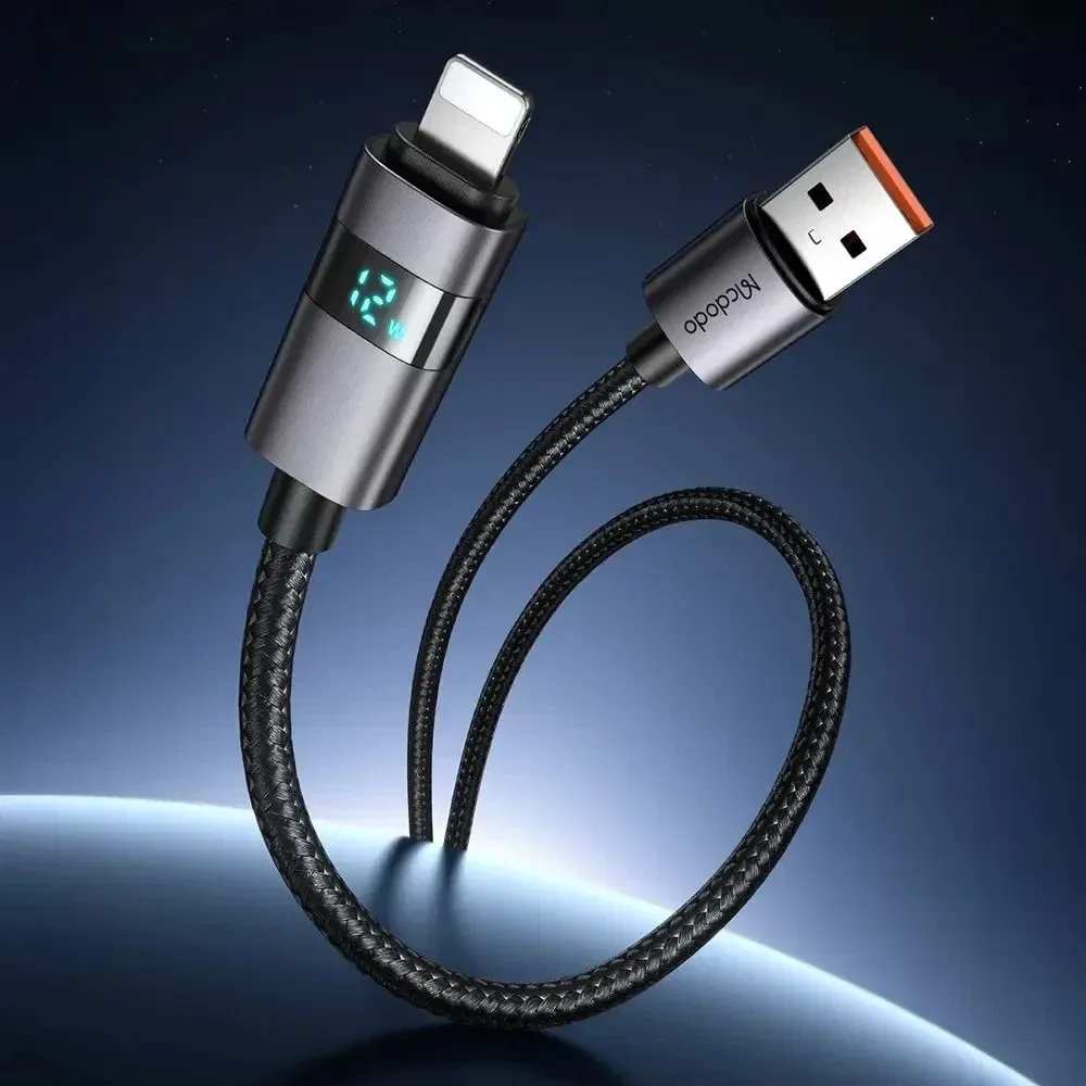 Mcdodo CA-6490 Usb-A- Yatay Led Ekranlı Aydınlatma Kablosu Siyah 1.2m