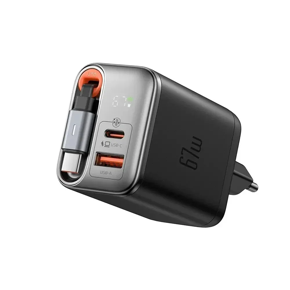 Mcdodo CH-4100 67w GaN Built-in Retractable Type-c Corded Charging Adapter Black
