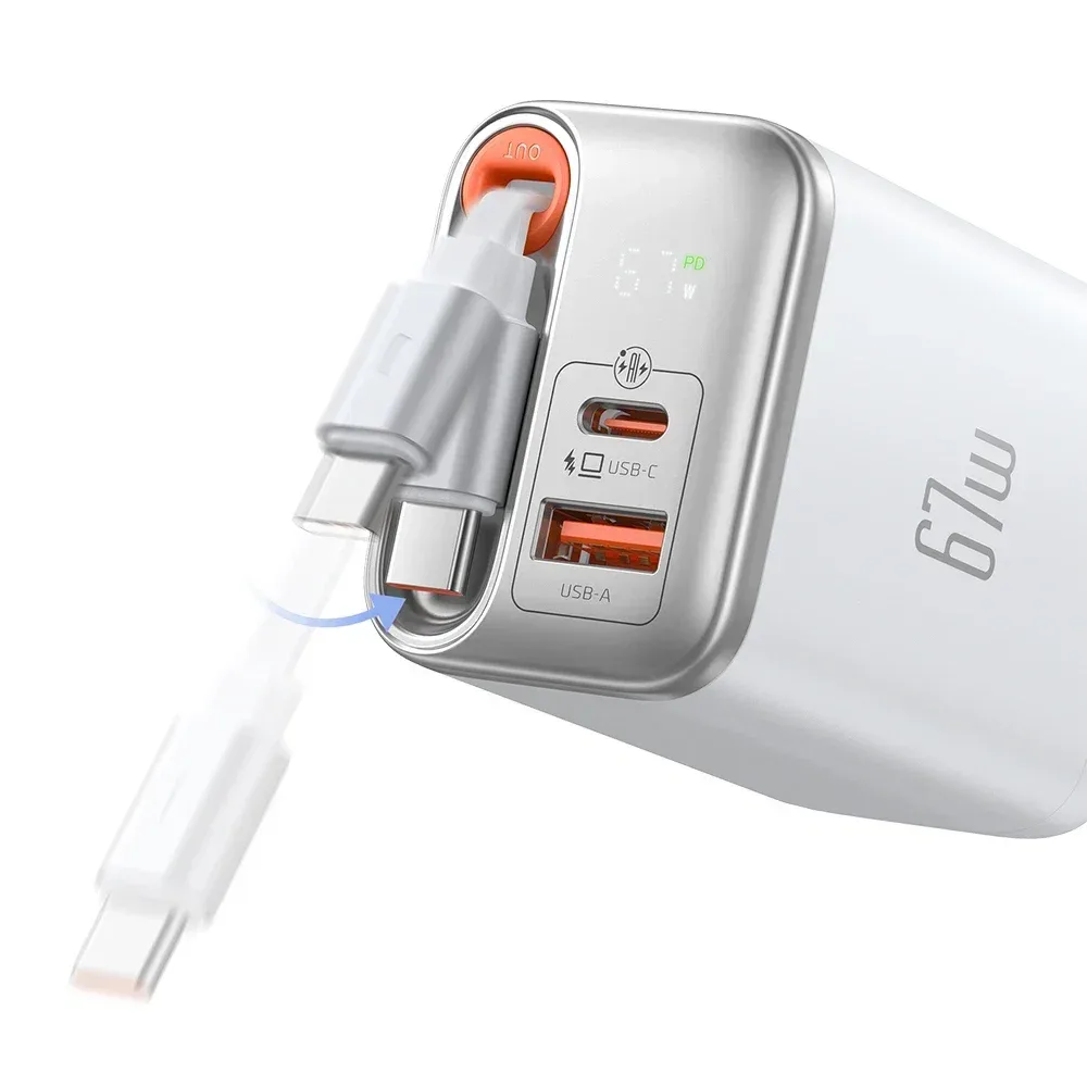 Mcdodo CH-4103 Freego 67w GaN Hızlı Dahili Geri Sarılabilir Type-c Kablolu Şarj Cihazı Beyaz