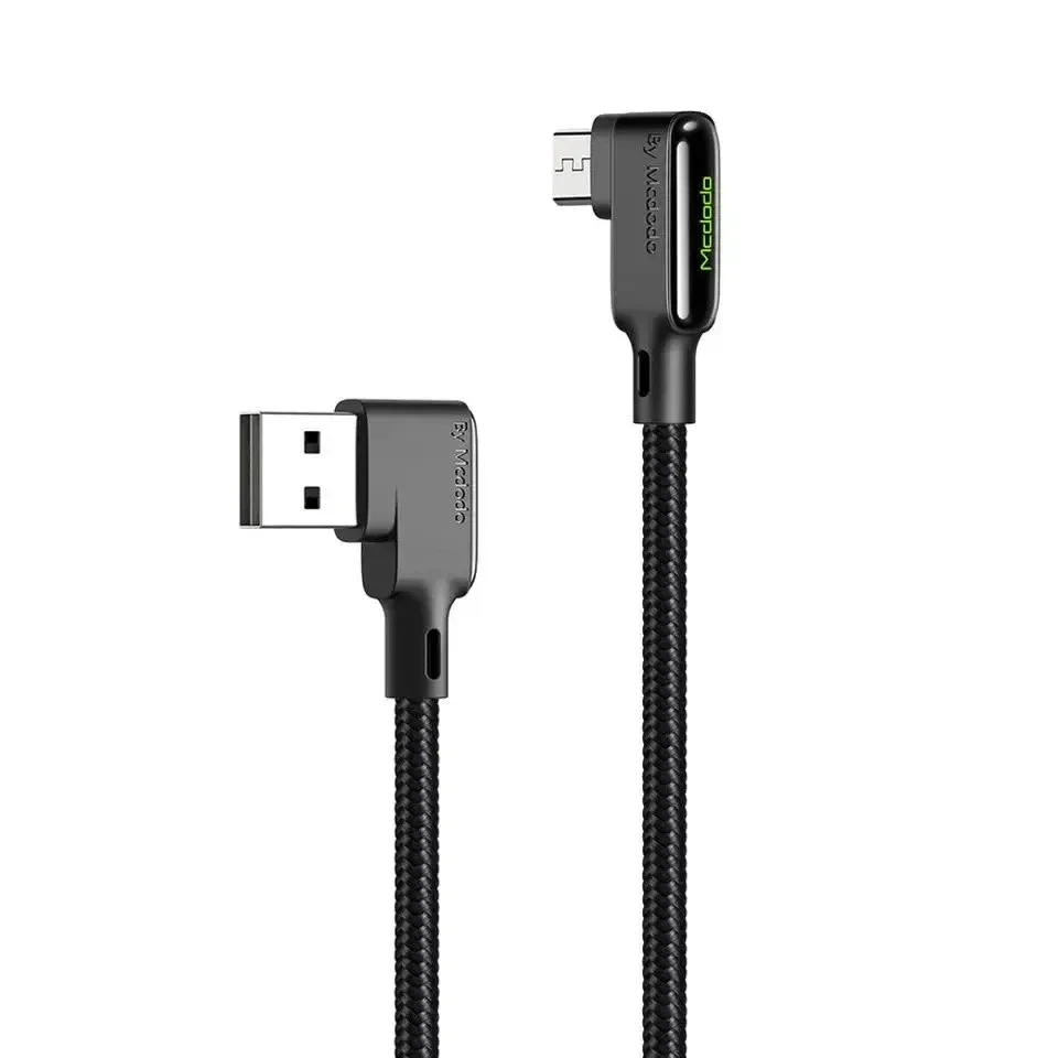 Mcdodo L Tipi Micro USB LED Işıklı Şarj ve Data Kablosu 3A 1.8M Siyah