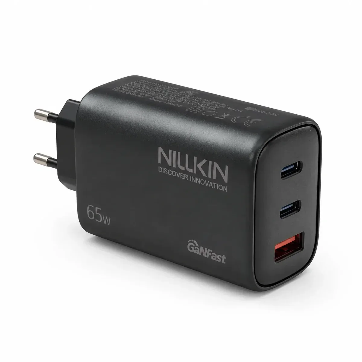 Nillkin NL-65W 65W GaN 2xType-C + USB-A Hızlı Şarj Adaptörü Siyah