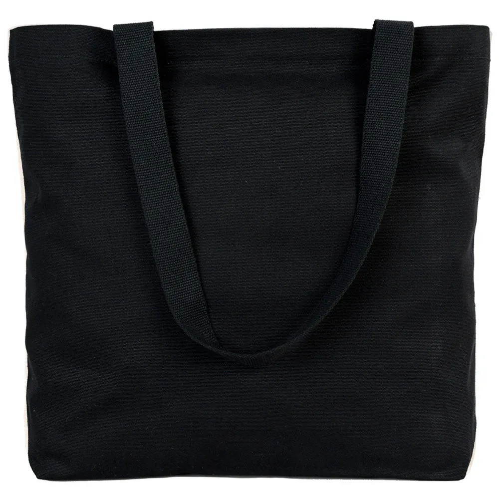 Black Canvas Shopping & Beach & Large-Capacity Bag - 48x41x10 cm Inside Pocket Knitted Handle